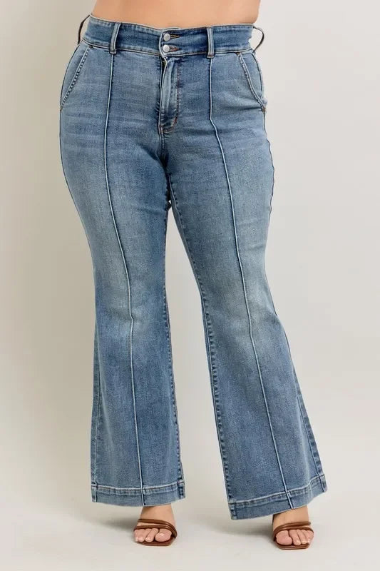High-Waist Flare Jeans with Front Seam Detail - Eva's Edition