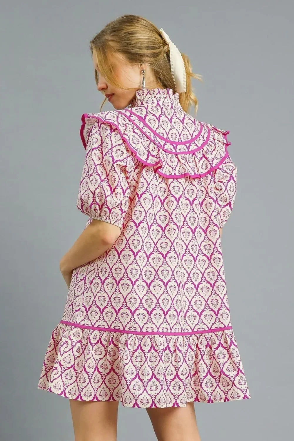 Ruffled Printed Puff Sleeve Mini Dress - Eva's Edition