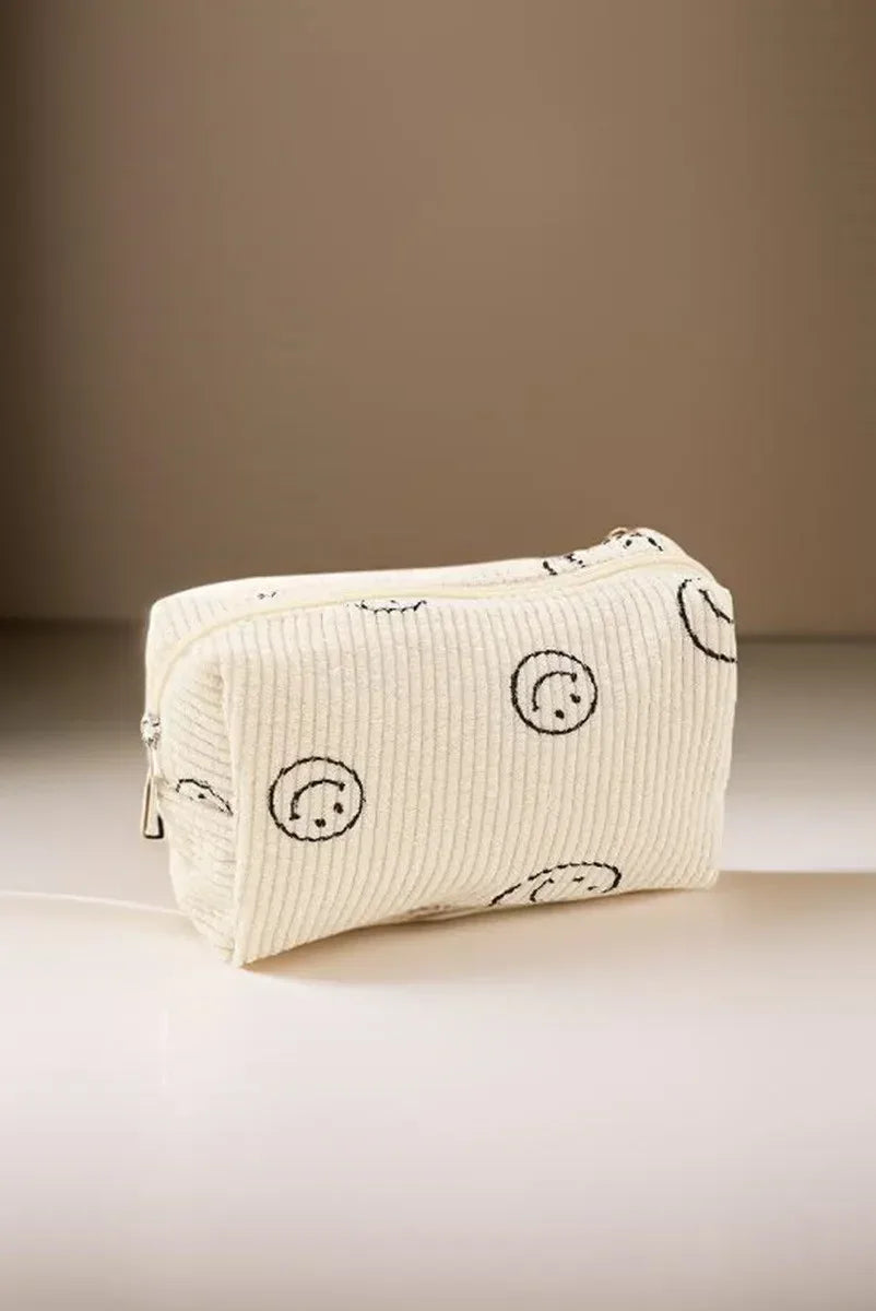 Zenana Smiley Face Corduroy Cosmetic Pouch - Eva's Edition