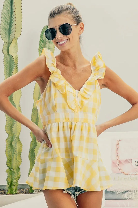 Sleeveless Check Plaid Peplum Top - Eva's Edition