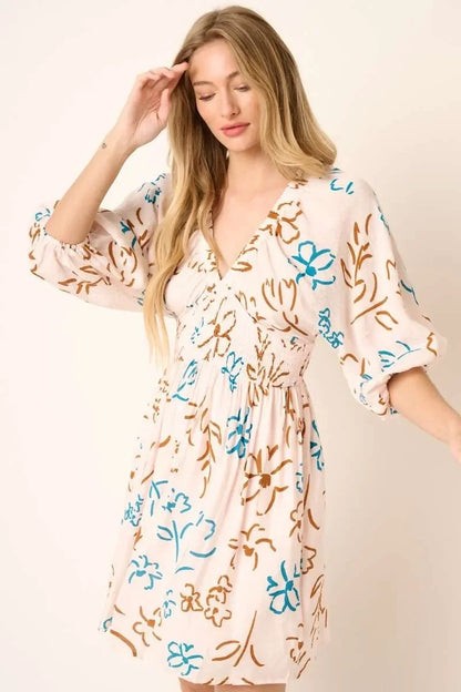 Flower Print Mocked Waist Mini Dress - Eva's Edition