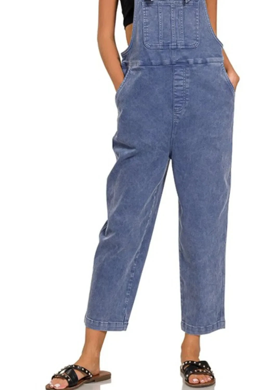 Washed Knot Strap Relaxed Fit Overalls - Eva's Edition