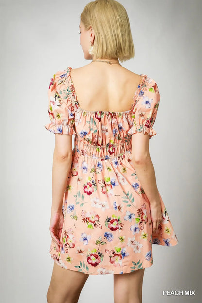 Floral Print Puff Sleeve Mini Dress - Eva's Edition