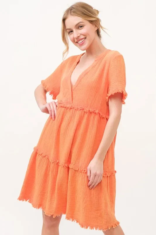 Frayed Detail Tiered Dress - Eva's Edition