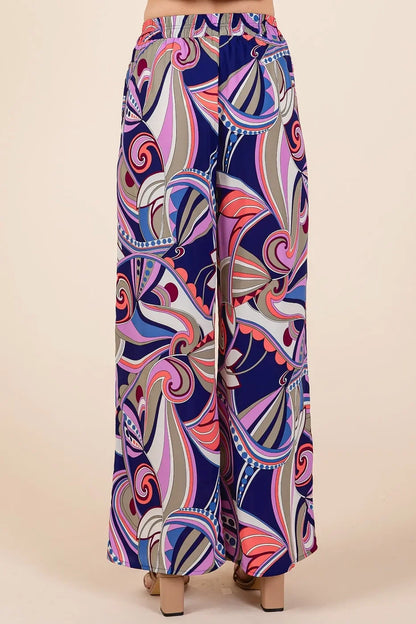 Abstract Print Elastic Waist Wide Leg Pants - Eva's Edition