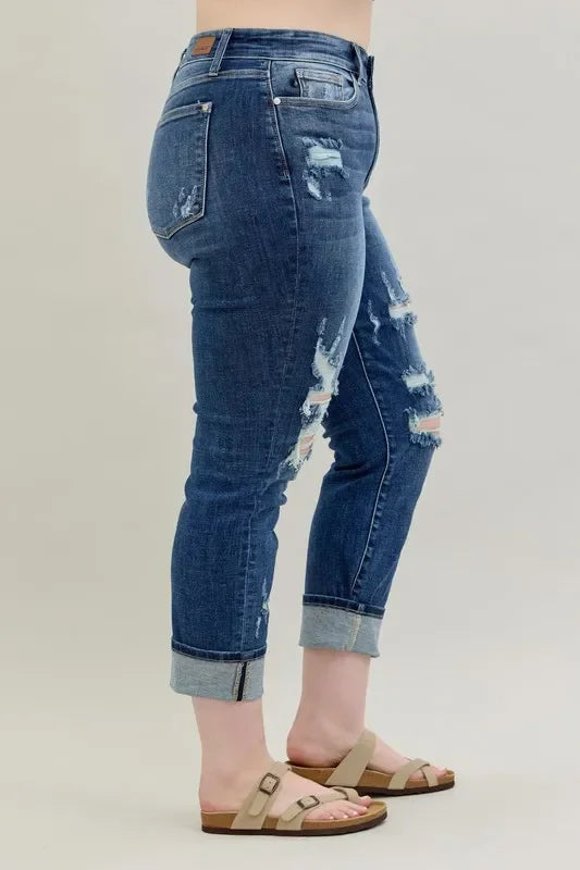 Mid Rise Cuffed Destroy Bf Jeans Plus Size - Eva's Edition