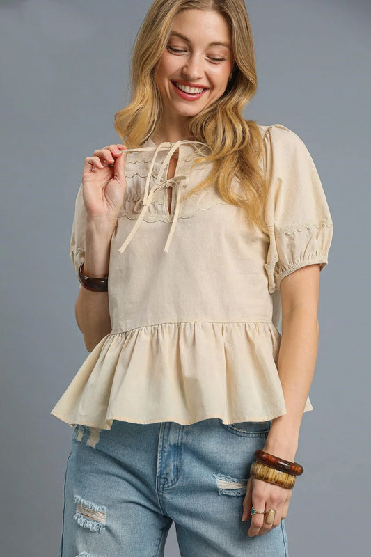Front Tie Puff Sleeve Blouse - Eva's Edition