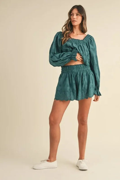 Embroidered Scalloped Lace Top and Short Set - Eva's Edition