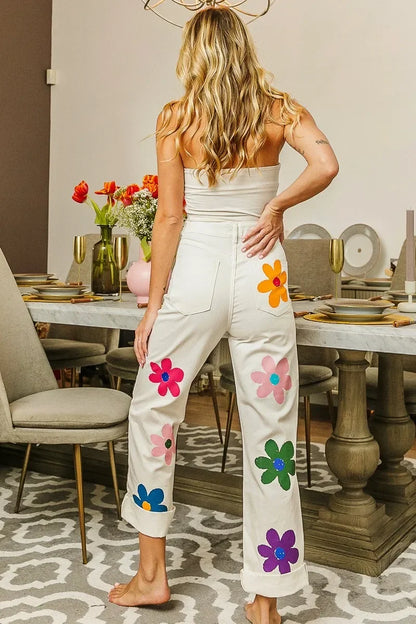 Flower Print Straight Legs Pants - Eva's Edition