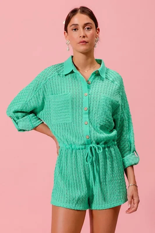 Textured Knit Button Front Romper - Eva's Edition