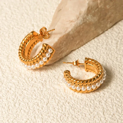 Pearl C-Hoop Earrings - Eva's Edition
