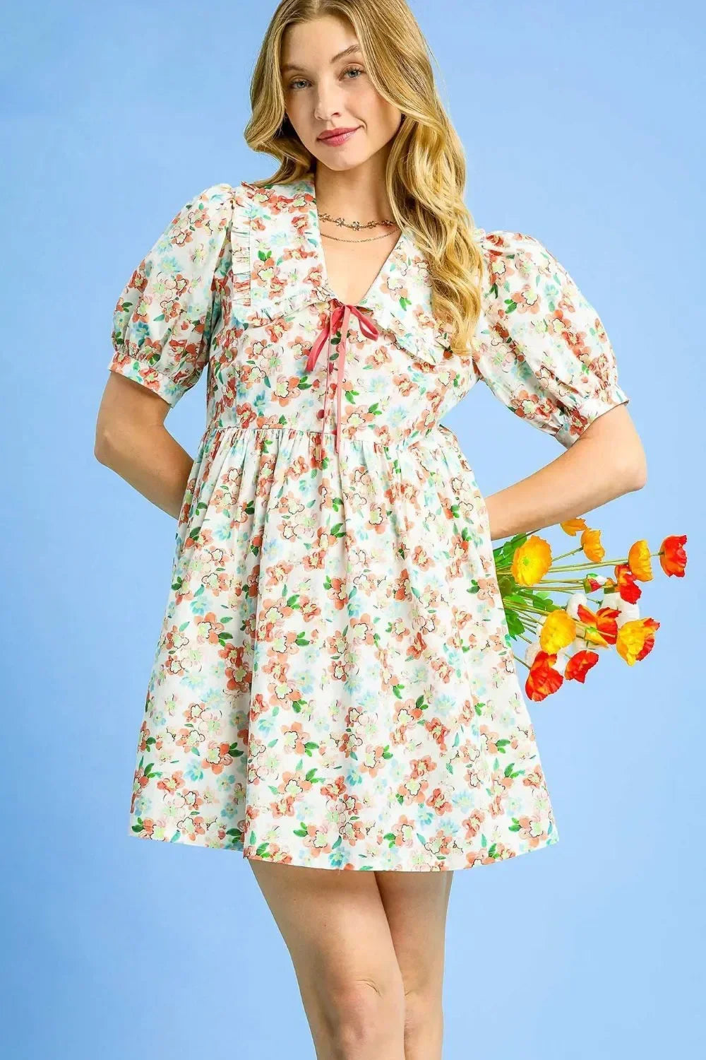 Print Puff Sleeve Tie Front Mini Dress - Eva's Edition