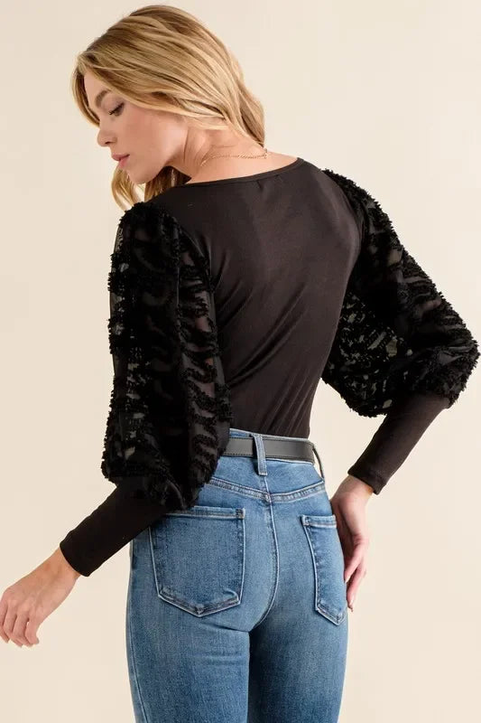 Textured Puff Sleeve Bodysuit - Eva's Edition