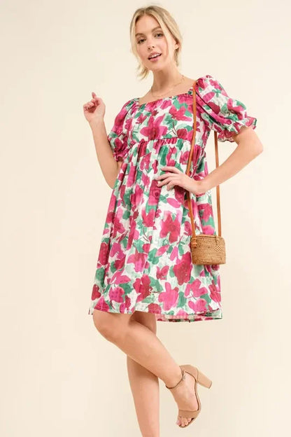 Smocked Floral Ruffle Short Sleeve Mini Dress - Eva's Edition