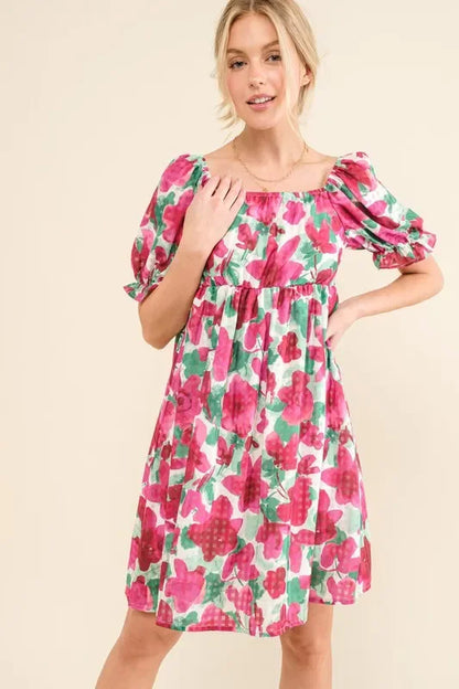 Smocked Floral Ruffle Short Sleeve Mini Dress - Eva's Edition