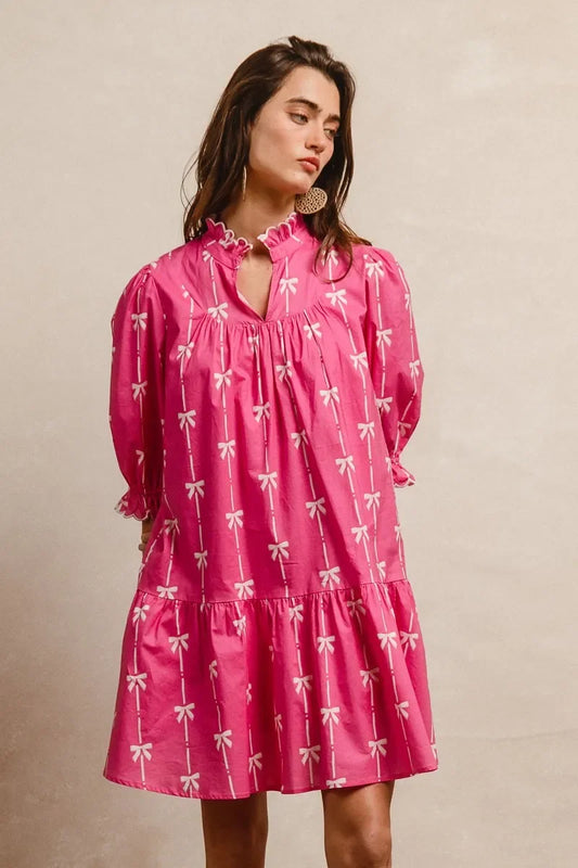 Ribbon Patterns Short Sleeve Dress - Eva's Edition