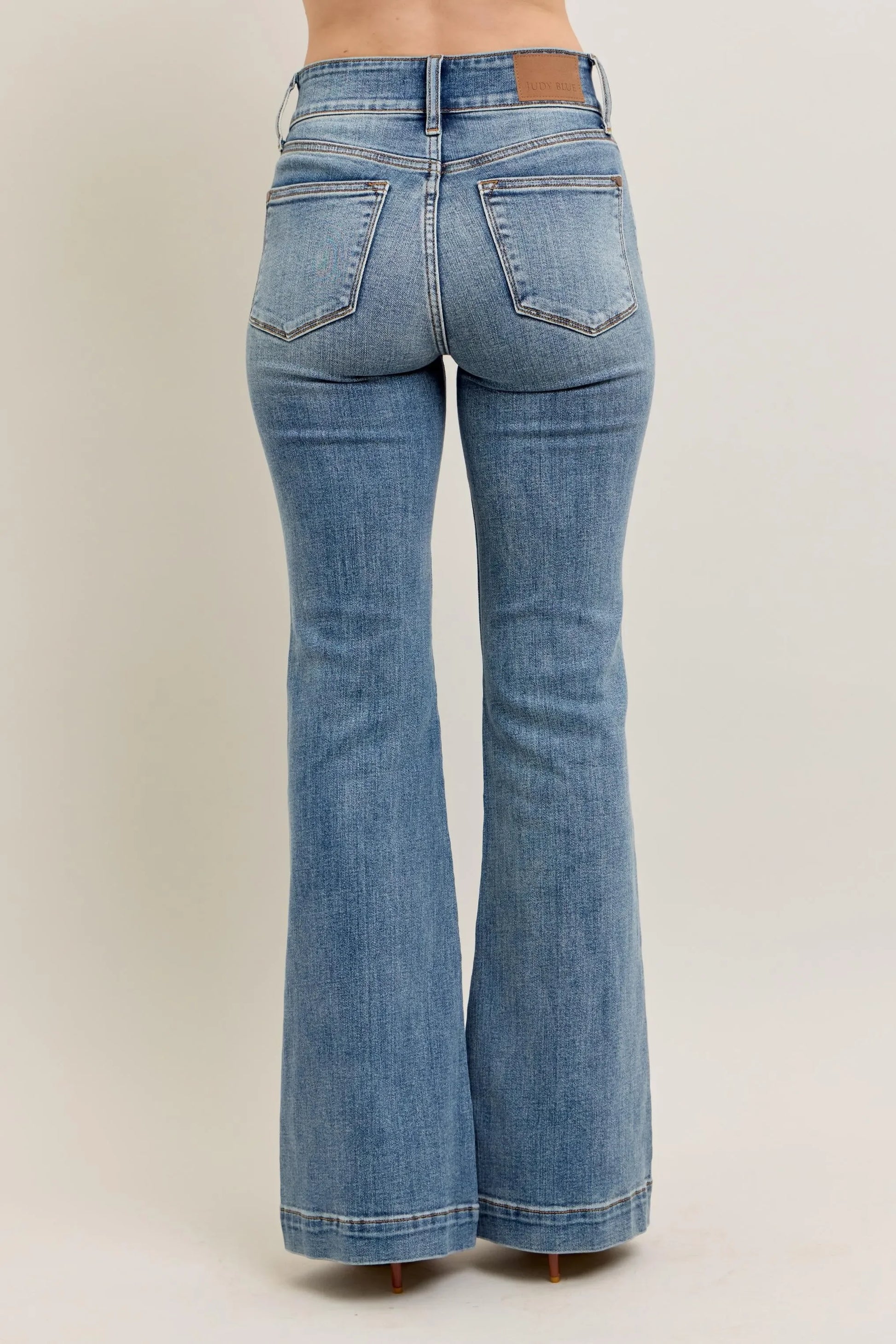 High-Waist Flare Jeans with Front Seam Detail - Eva's Edition