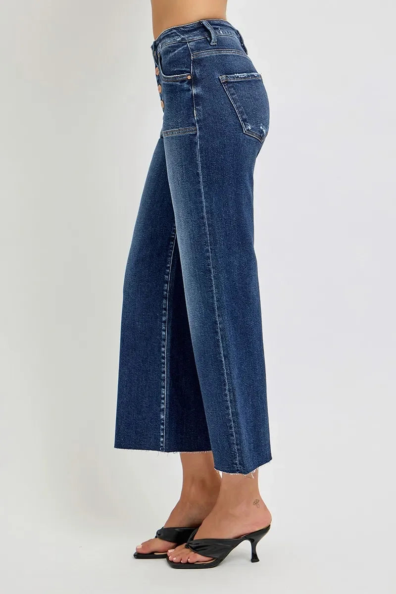 High Rise Crop Wide Button Up Jeans Plus Size - Eva's Edition
