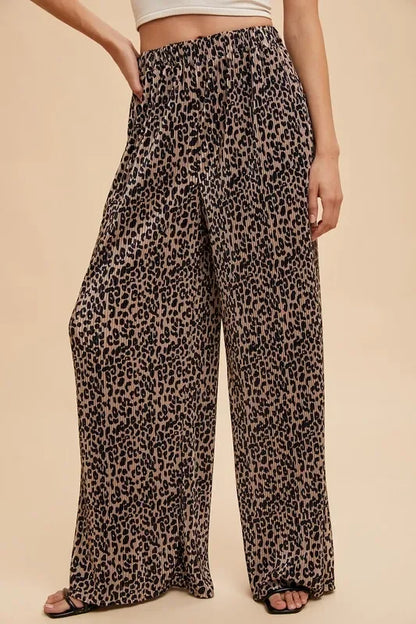 Leopard Plisse Lounge Wide Pants - Eva's Edition