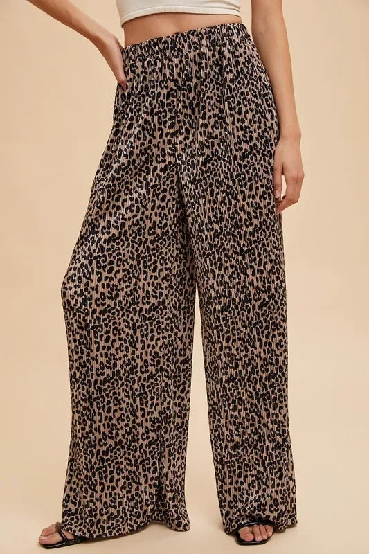 Leopard Plisse Lounge Wide Pants - Eva's Edition