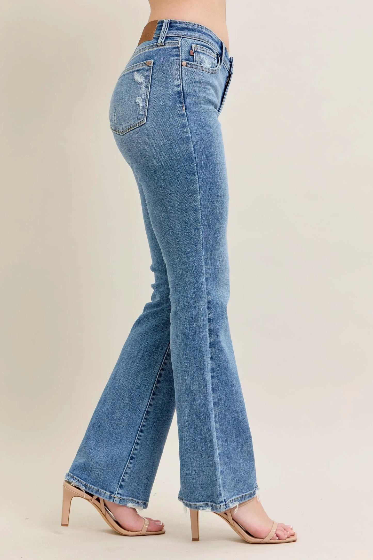 Mid Rise Wash Destroy Hem Bootcut Jeans - Eva's Edition