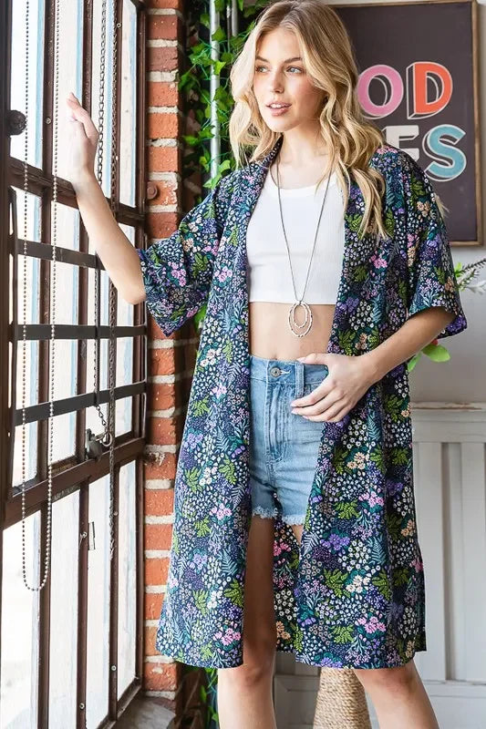 Floral Open Front Cardigan Plus Size - Eva's Edition