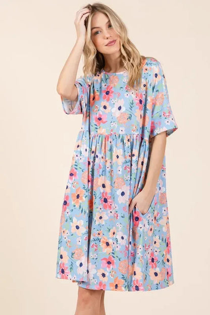 Floral Shirred Dress with Pockets - Eva's Edition