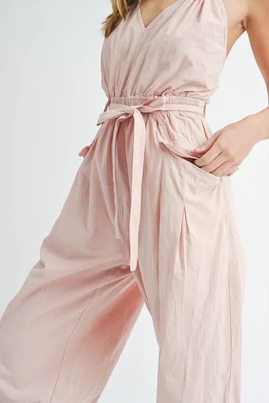 Spaghetti Strap Waist Belted Jumpsuit - Eva's Edition