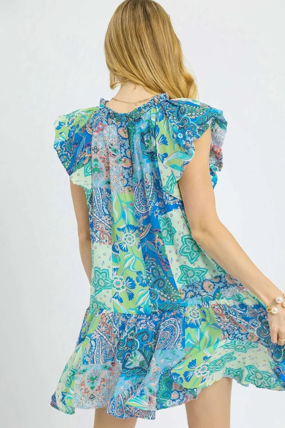 Printed Ruffle Cap Sleeve Mini Dress - Eva's Edition