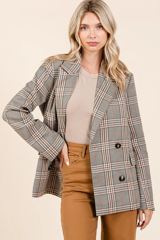 Plaid Double Breasted Relaxed Fit Blazer - Eva's Edition