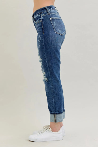 Mid Rise Cuffed Destroy Bf Jeans Plus Size - Eva's Edition