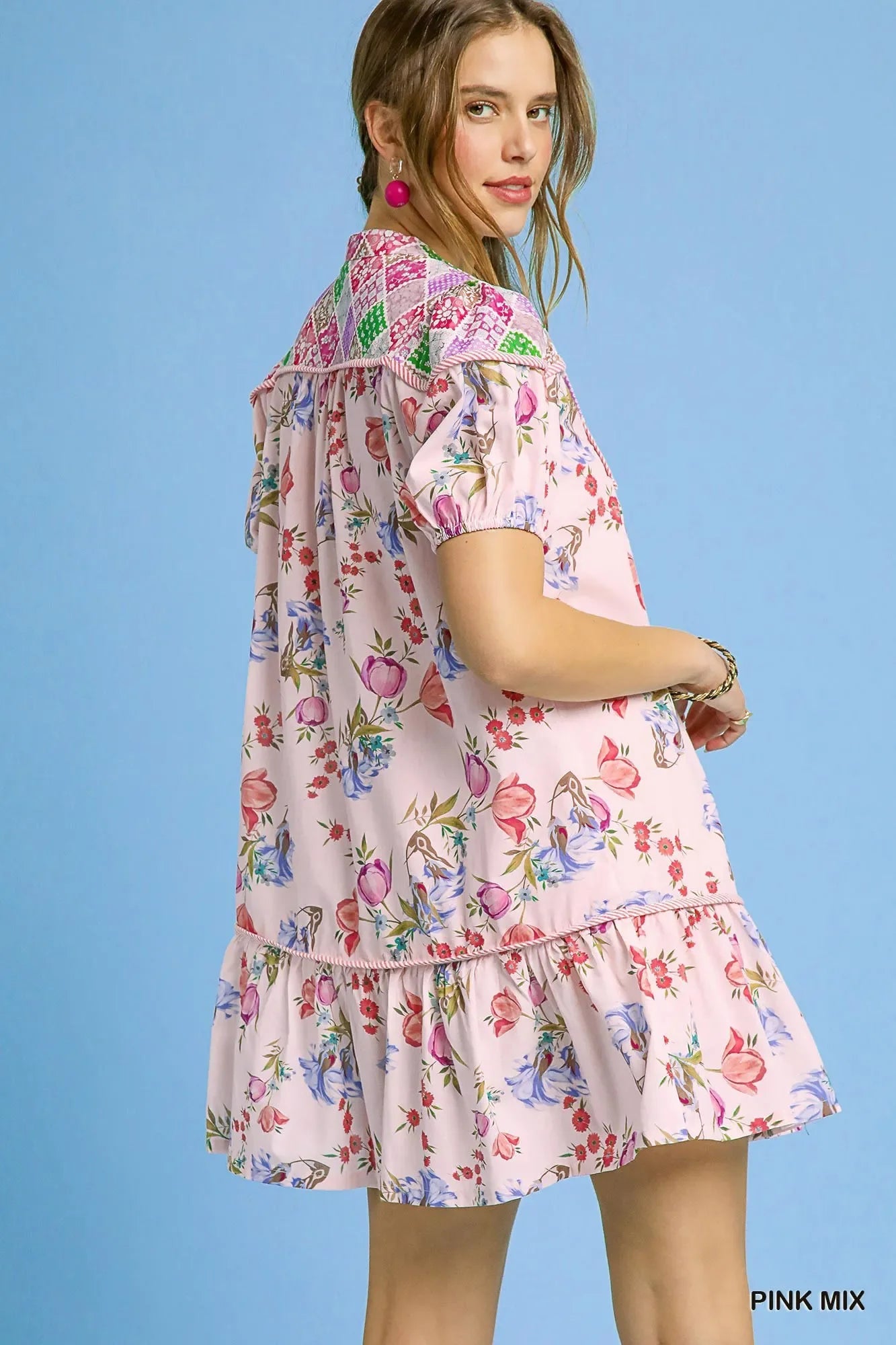 Floral Print Tie Neck Puff Sleeve Dress - Eva's Edition