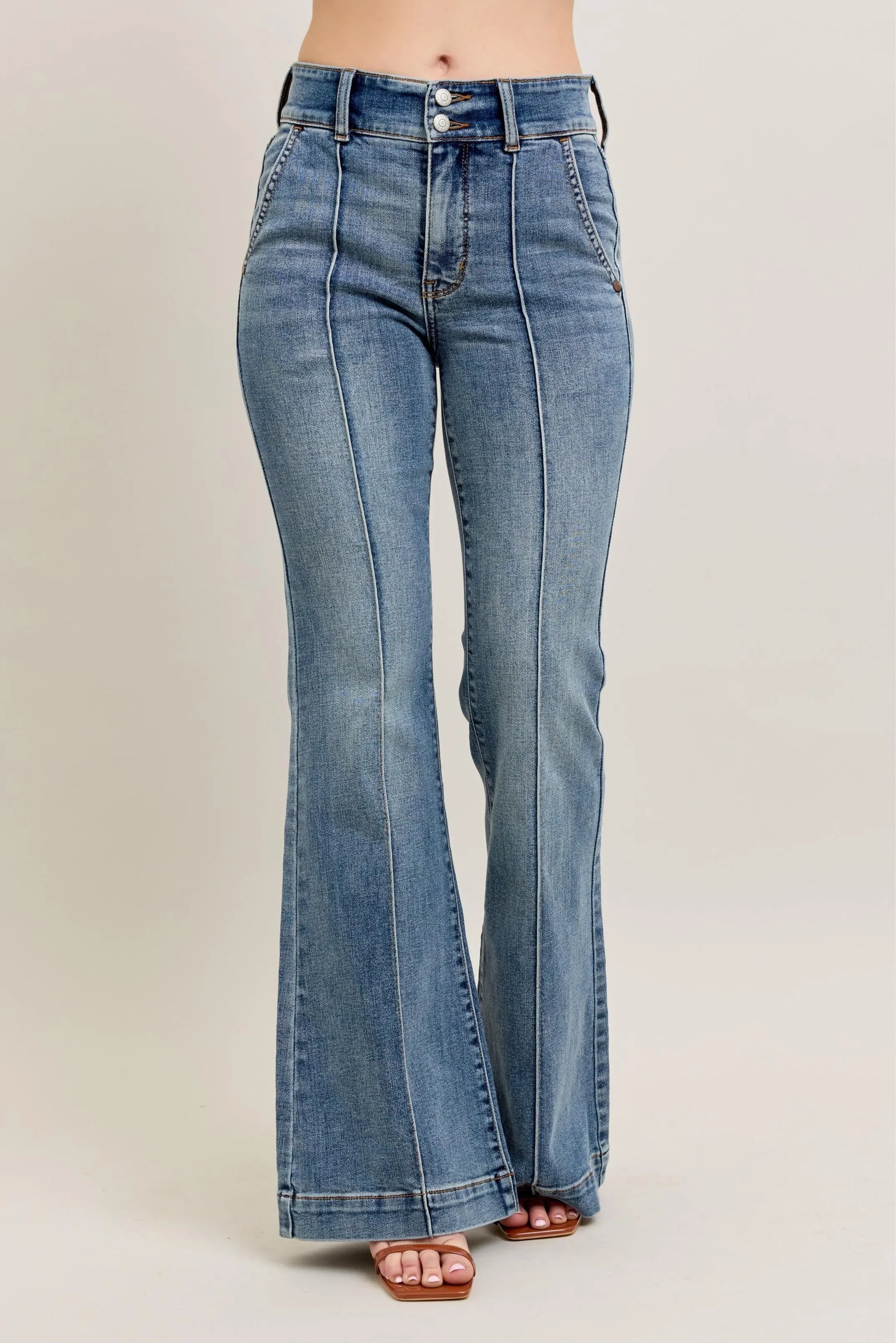 High-Waist Flare Jeans with Front Seam Detail - Eva's Edition