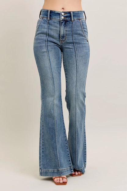 High-Waist Flare Jeans with Front Seam Detail - Eva's Edition