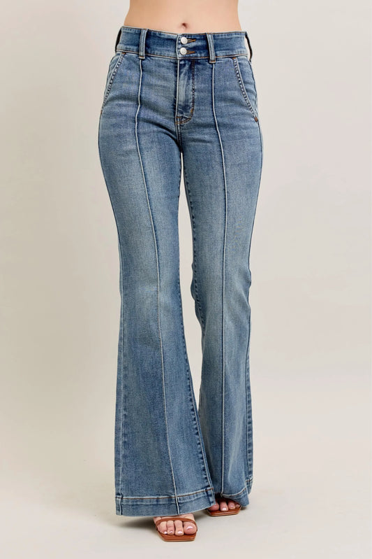 High-Waist Flare Jeans with Front Seam Detail - Eva's Edition
