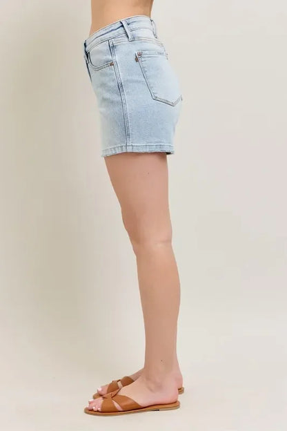 Frayed Hem High Rise Denim Shorts with Pockets - Eva's Edition