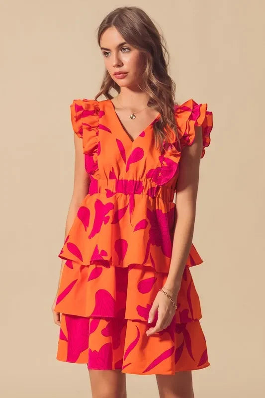 V Neck Layered Dress with Elasticized Waist - Eva's Edition