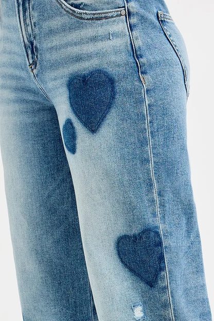 Mid Rise Fit-boyfriend Heart Shade Jeans Plus Size - Eva's Edition