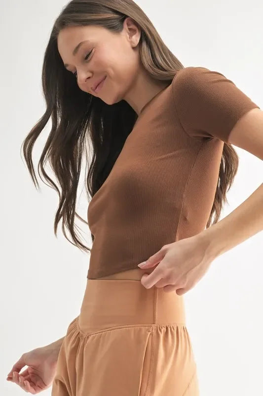 Micro-ribbed Cropped Athleisure Tee - Eva's Edition