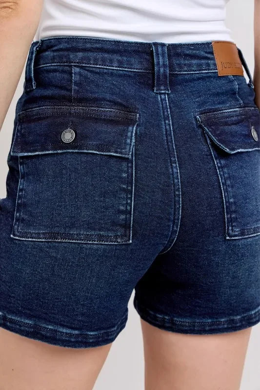High Waist Back Flap Pocket Denim Shorts - Eva's Edition