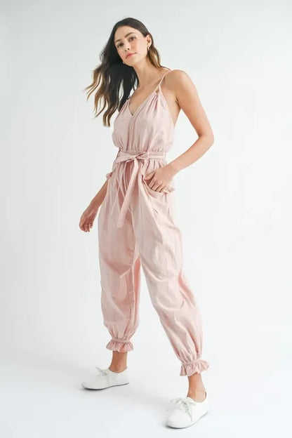 Spaghetti Strap Waist Belted Jumpsuit - Eva's Edition