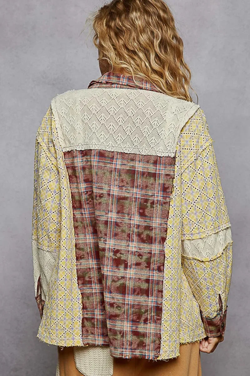 Studded Contrast Plaid Long Sleeve Shirt - Eva's Edition