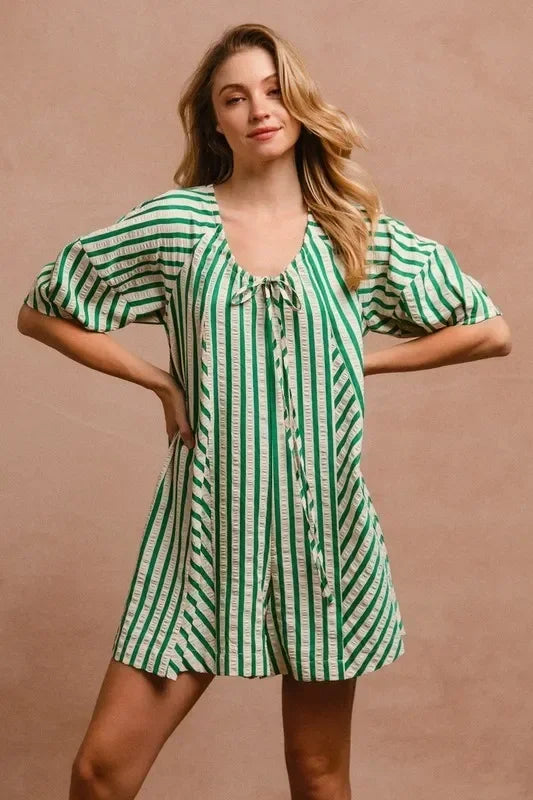 Puffy Sleeves Romper with Back Button Closure - Eva's Edition