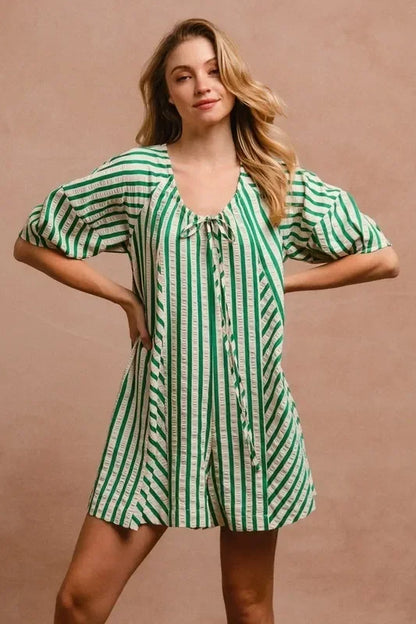 Puffy Sleeves Romper with Back Button Closure - Eva's Edition
