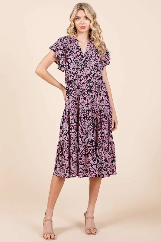 Abstract Printed Ruffle Tier Midi Dress - Eva's Edition