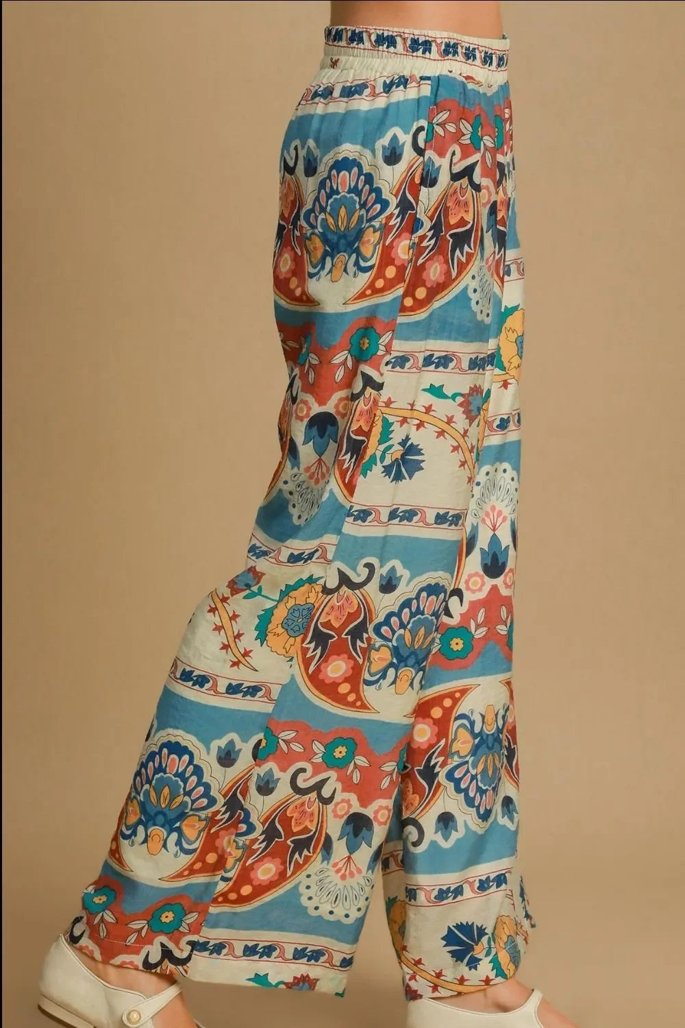 Wide Leg Border Print Pants Plus Size - Eva's Edition