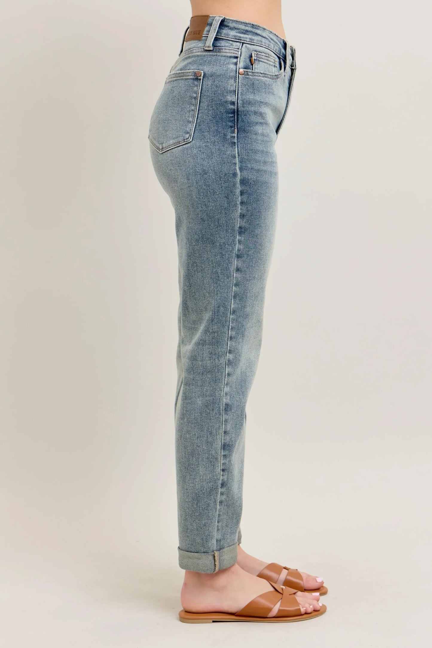 Vintage Wash Double Roll Cuff Bf Jeans Plus Size - Eva's Edition