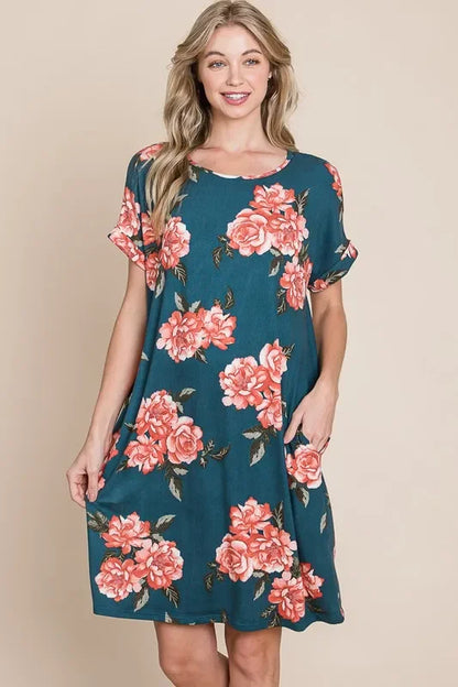 Round Neck Short Tee Dress with Pockets - Eva's Edition