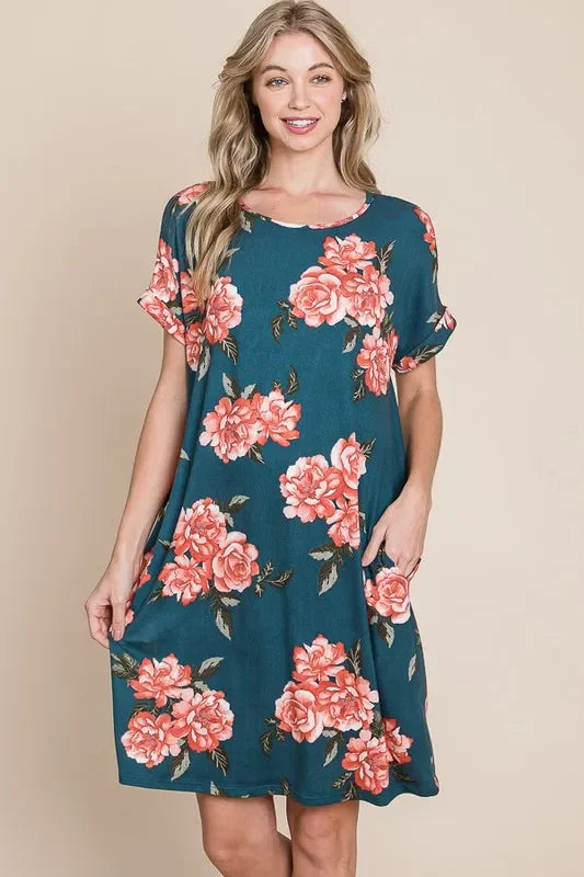Round Neck Short Tee Dress with Pockets - Eva's Edition
