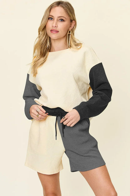 Contrast Drop Shoulder Top and Shorts Set - Eva's Edition